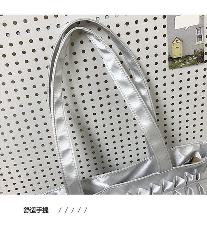 Lolita Satin Ita Bag Tote — Ruffle Bow Clear Window Bag for Photocards, Anime Pins & K-pop Merch