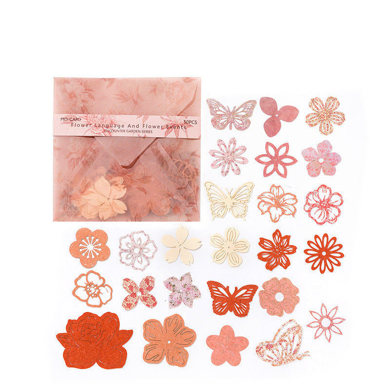 Flower Language pack contents showing 50 terracotta paper die cuts