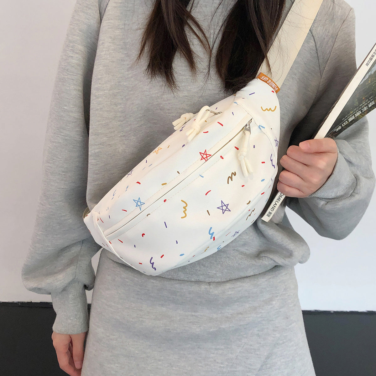 Kawaii Confetti Print Nylon Chest Bag — Women's Crossbody Sling Fanny Pack