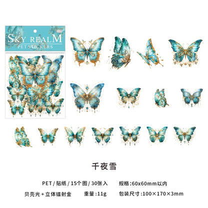 Sky Realm Holographic Butterfly PET Stickers — Iridescent Foil Scrapbooking & Junk Journal Sticker Pack
