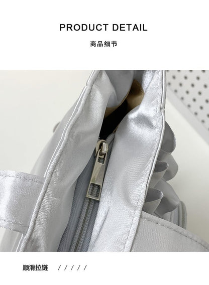 Lolita Satin Ita Bag Tote — Ruffle Bow Clear Window Bag for Photocards, Anime Pins & K-pop Merch