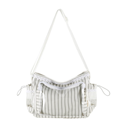 Kawaii Striped Ita Shoulder Bag with Clear PVC Window — Lace Detail Messenger Itabag for Anime & K-Pop Fans