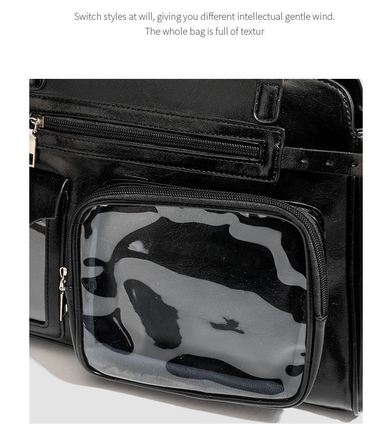 Vintage PU Leather Ita Bag — Large Capacity Clear Display Tote with Detachable Pouch
