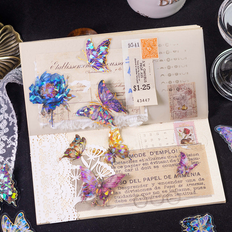 Butterfly stickers used in a decorated junk journal spread