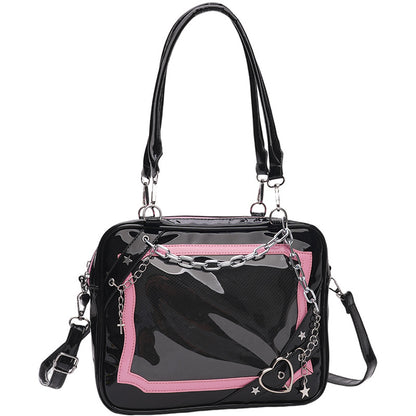 Gothic Chain Ita Bag — Clear Window Crossbody Satchel for Anime Pins, Plushies & Photocards