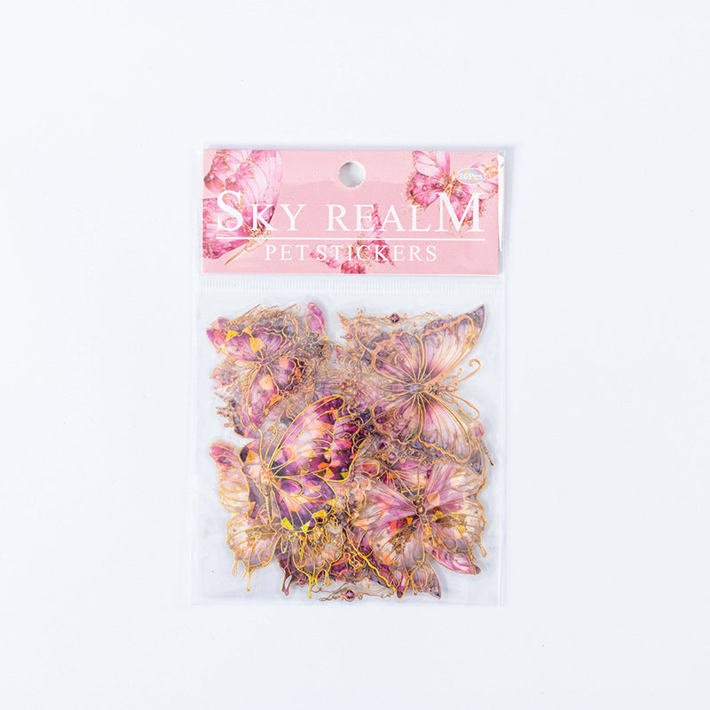 Pink Sky Realm butterfly PET sticker pack, front view