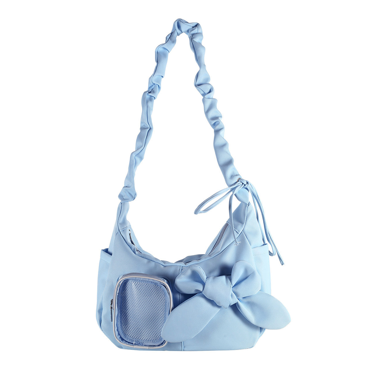 Kawaii Bow Ita Bag – Ruched Shoulder Bag with Clear PVC Display Window for Plushies & Badges