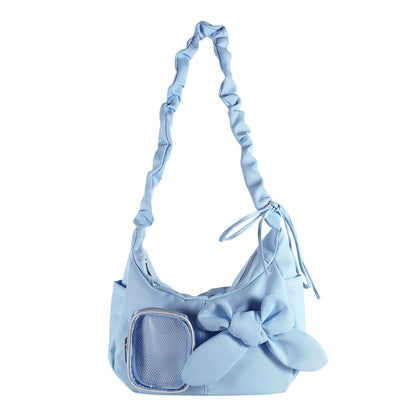 Kawaii Bow Ita Bag – Ruched Shoulder Bag with Clear PVC Display Window for Plushies & Badges