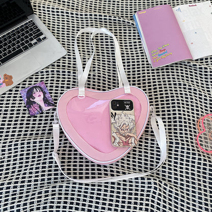Heart Shaped Ita Bag — Clear Display Nylon Crossbody for Anime Pins & Kawaii Collectors