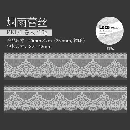 Lace Season Series Irregular Lace PET Tape — Vintage Floral Washi Tape for Journaling & Gift Wrapping