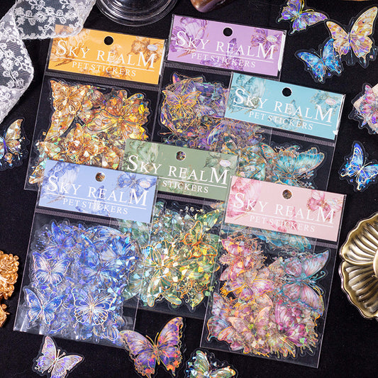 Six Sky Realm butterfly PET sticker packs in different colours