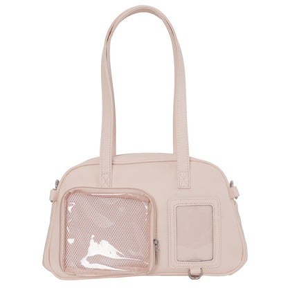 Kawaii Mini Ita Bag — PU Leather Shoulder Bag with Dual Clear Display Windows for Anime Pins & Photocards