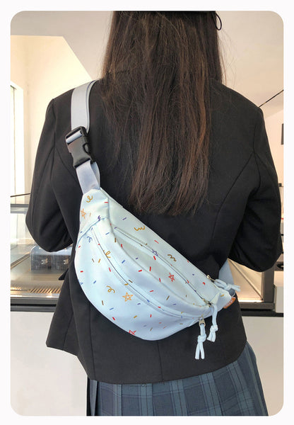 Kawaii Confetti Print Nylon Chest Bag — Women's Crossbody Sling Fanny Pack