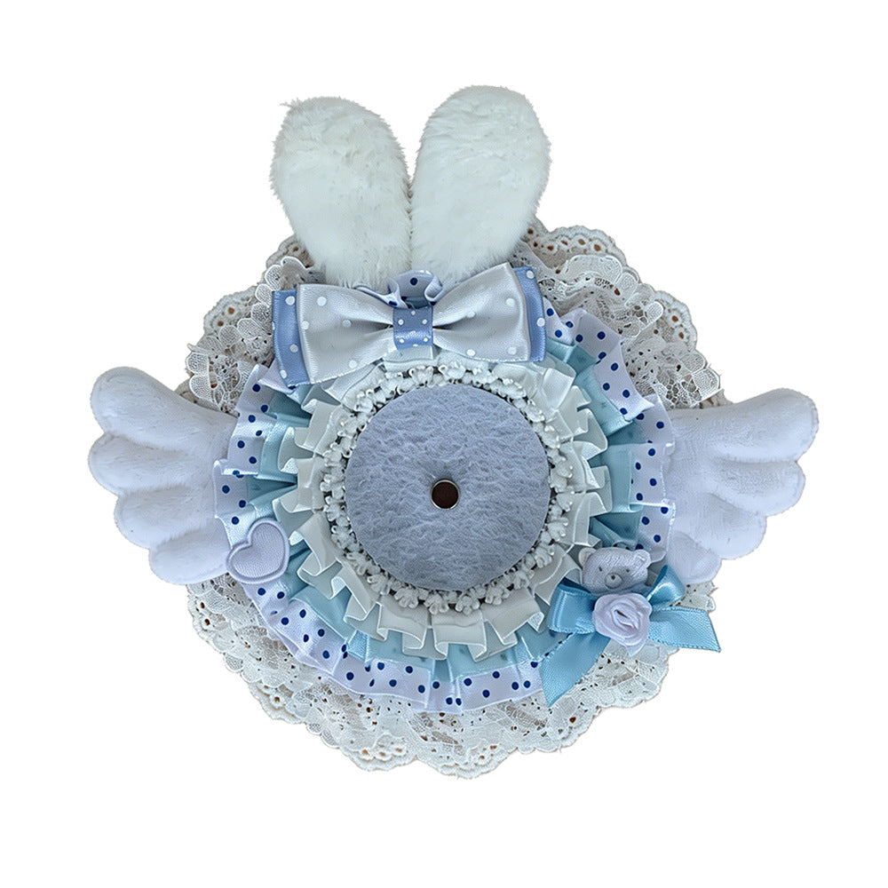 Kawaii Bunny Ears Lace Badge Holder Cover with Wings & Magnetic Insert