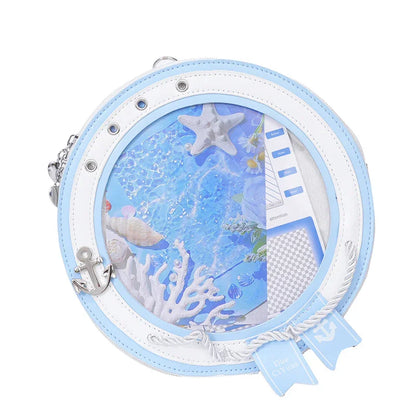 Round Ita Bag — Clear Window Circle Crossbody with Anchor Detail for Anime Pins & Photocards