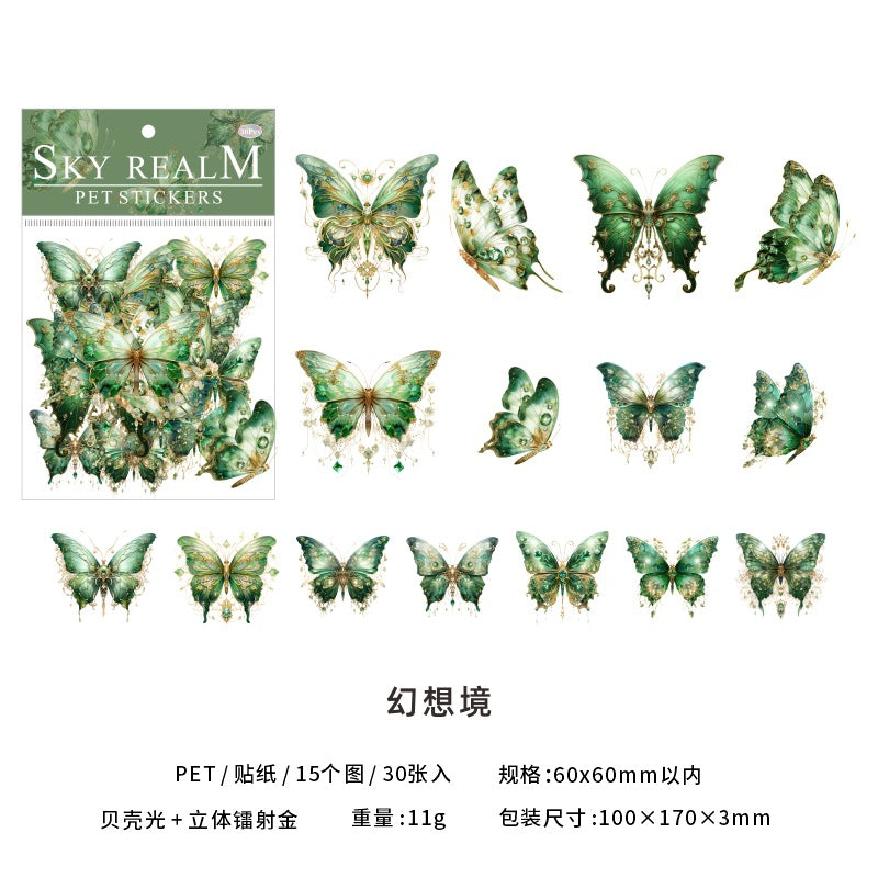 Sky Realm Holographic Butterfly PET Stickers — Iridescent Foil Scrapbooking & Junk Journal Sticker Pack
