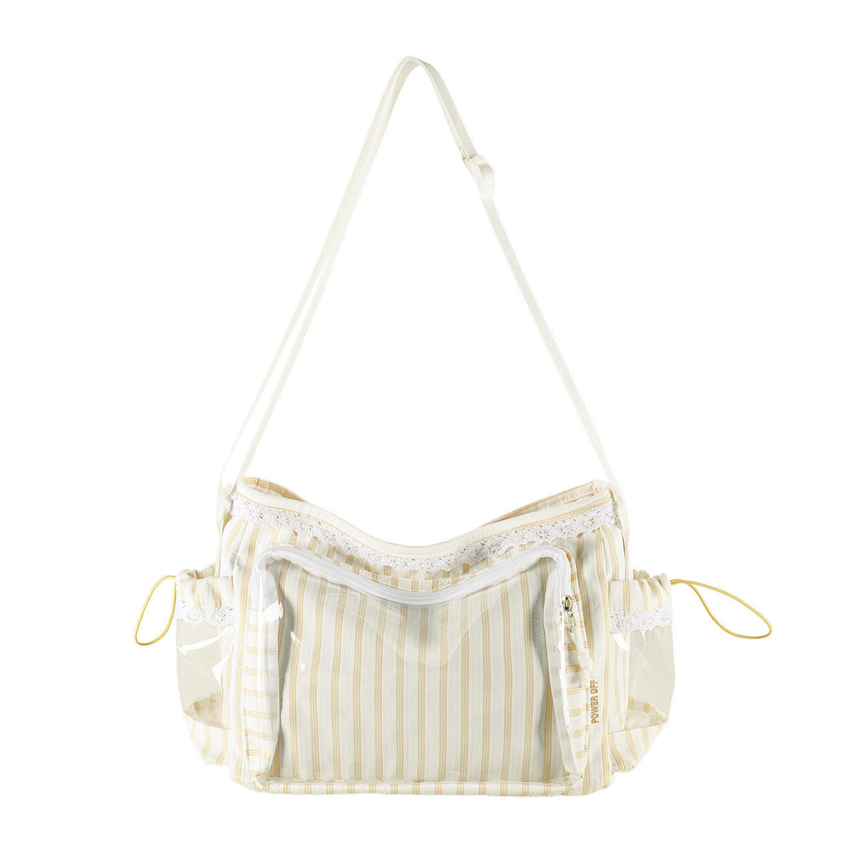 Kawaii Striped Ita Shoulder Bag with Clear PVC Window — Lace Detail Messenger Itabag for Anime & K-Pop Fans