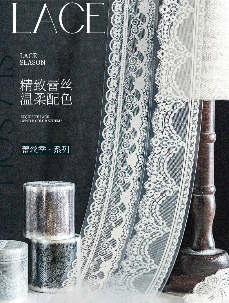 Lace Season Series Irregular Lace PET Tape — Vintage Floral Washi Tape for Journaling & Gift Wrapping