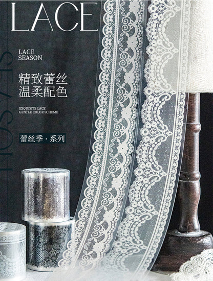 Lace Season Series Irregular Lace PET Tape — Vintage Floral Washi Tape for Journaling & Gift Wrapping
