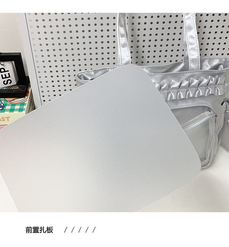 Lolita Satin Ita Bag Tote — Ruffle Bow Clear Window Bag for Photocards, Anime Pins & K-pop Merch