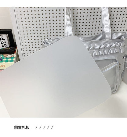 Lolita Satin Ita Bag Tote — Ruffle Bow Clear Window Bag for Photocards, Anime Pins & K-pop Merch
