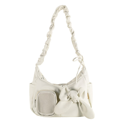 Kawaii Bow Ita Bag – Ruched Shoulder Bag with Clear PVC Display Window for Plushies & Badges