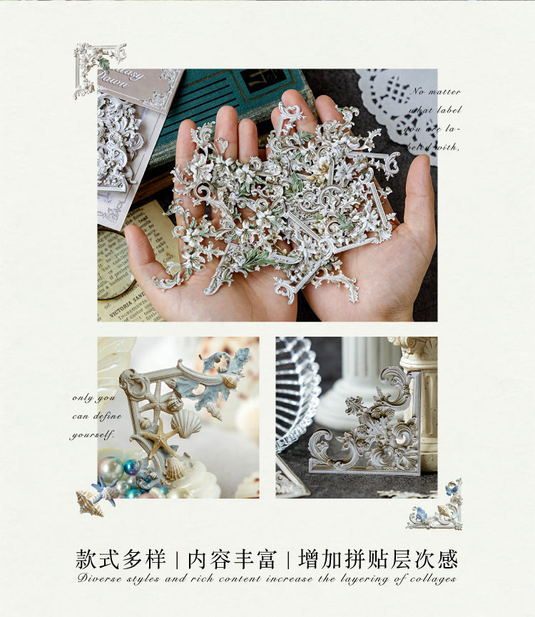 Hollow Relief Retro Corner Stickers — Baroque Floral Scrapbook Embellishments