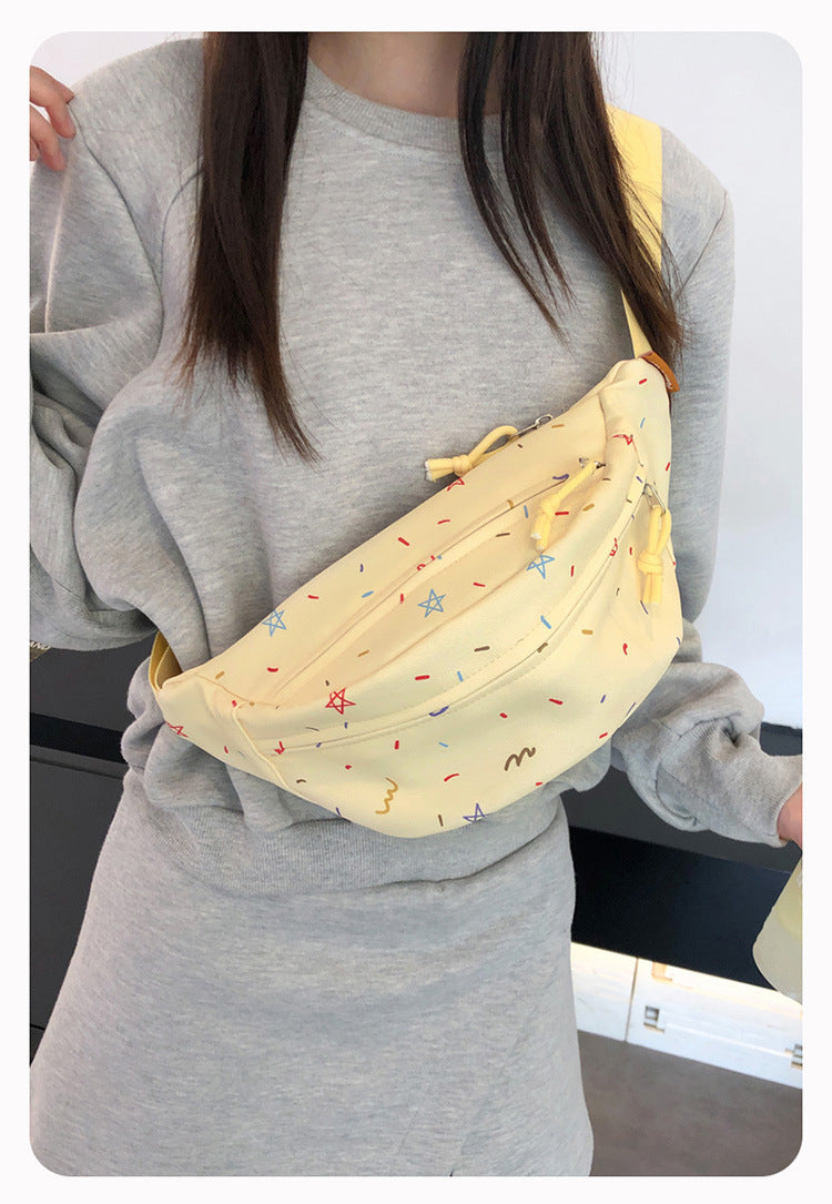 Kawaii Confetti Print Nylon Chest Bag — Women's Crossbody Sling Fanny Pack