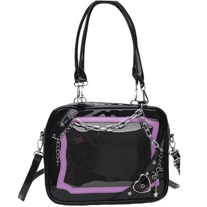 Gothic Chain Ita Bag — Clear Window Crossbody Satchel for Anime Pins, Plushies & Photocards