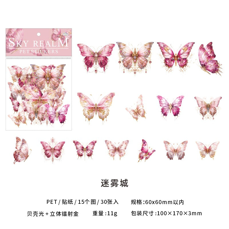 Sky Realm Holographic Butterfly PET Stickers — Iridescent Foil Scrapbooking & Junk Journal Sticker Pack