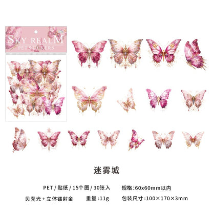Sky Realm Holographic Butterfly PET Stickers — Iridescent Foil Scrapbooking & Junk Journal Sticker Pack