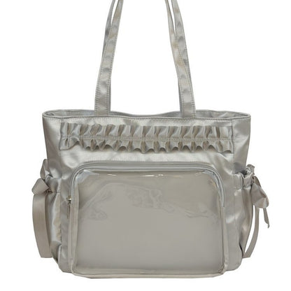 Lolita Satin Ita Bag Tote — Ruffle Bow Clear Window Bag for Photocards, Anime Pins & K-pop Merch