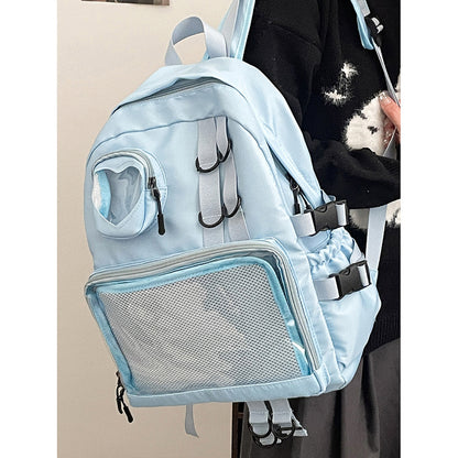 Kawaii Ita Bag Backpack with Heart Window — Nylon School Bag with Mesh Display for Pins & Plushies