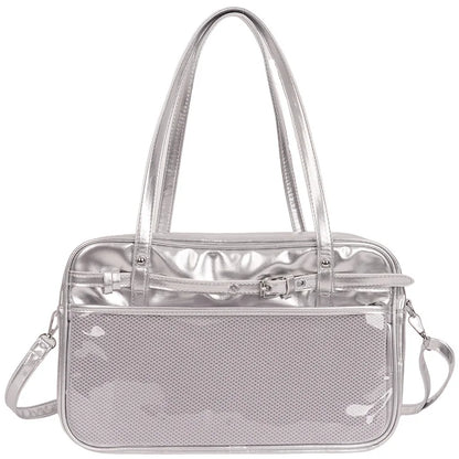 Large Metallic Ita Bag Tote — Full Clear Window Display for Anime Pins & Convention Merch