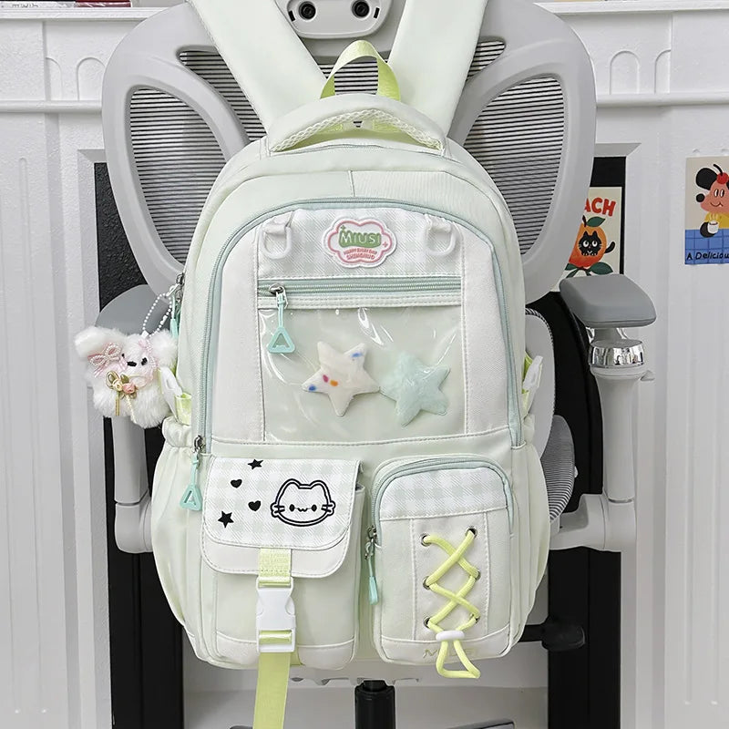 Miusi Kawaii Ita Bag Backpack with Clear PVC Display Window — Cute School Backpack for Anime & K-Pop Fans