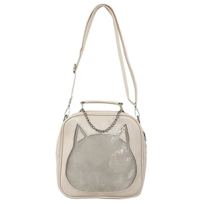 3Ways Japanese Kawaii Itabag Women PU Leather Transparent Backpack Cat Shaped Handbags - Ita Bag Lover