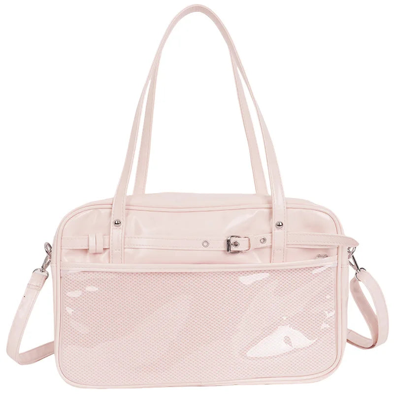 Large Metallic Ita Bag Tote — Full Clear Window Display for Anime Pins & Convention Merch
