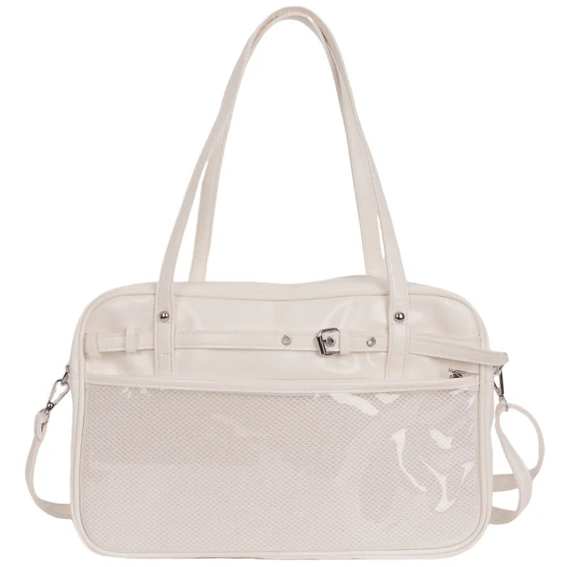 Large Metallic Ita Bag Tote — Full Clear Window Display for Anime Pins & Convention Merch