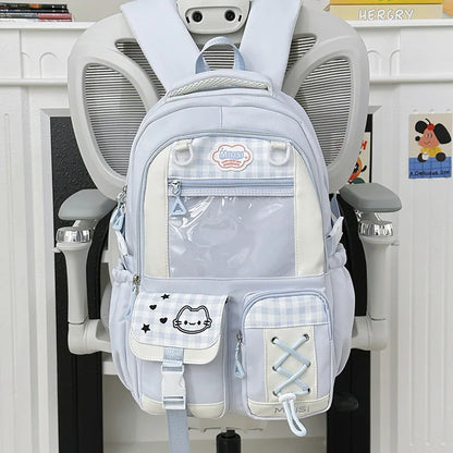 Miusi Kawaii Ita Bag Backpack with Clear PVC Display Window — Cute School Backpack for Anime & K-Pop Fans