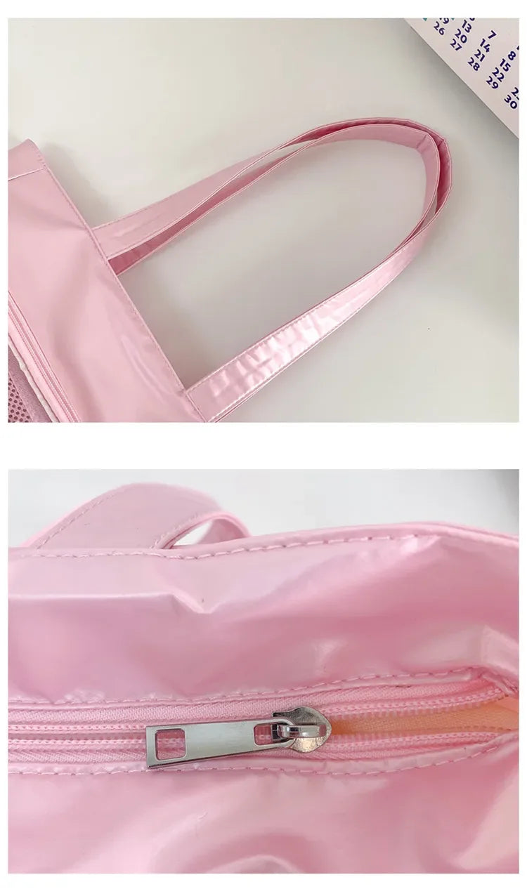 Lolita Glossy Surface Ita Bag Ribbon Bows Big Shoulder Handbags With Display Plate - Ita Bag Lover