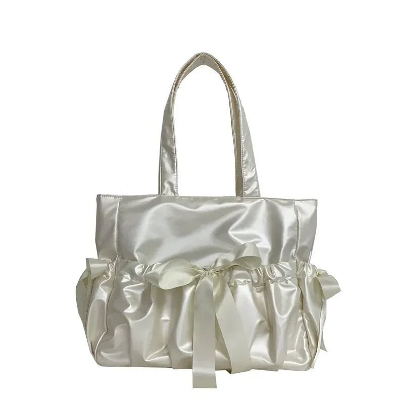 Lolita Glossy Surface Ita Bag Ribbon Bows Big Shoulder Handbags With Display Plate - Ita Bag Lover