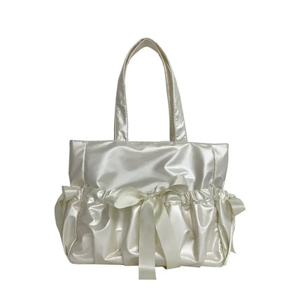Lolita Glossy Surface Ita Bag Ribbon Bows Big Shoulder Handbags With Display Plate - Ita Bag Lover