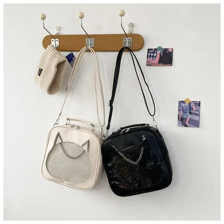 3Ways Japanese Kawaii Itabag Women PU Leather Transparent Backpack Cat Shaped Handbags - Ita Bag Lover