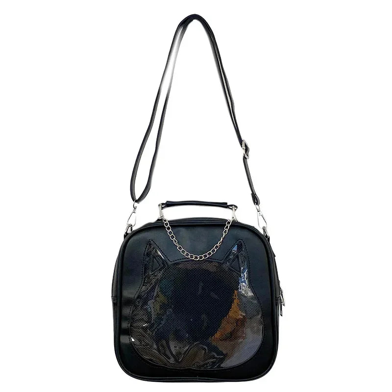 3Ways Japanese Kawaii Itabag Women PU Leather Transparent Backpack Cat Shaped Handbags - Ita Bag Lover