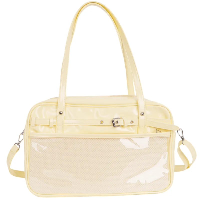 Large Metallic Ita Bag Tote — Full Clear Window Display for Anime Pins & Convention Merch
