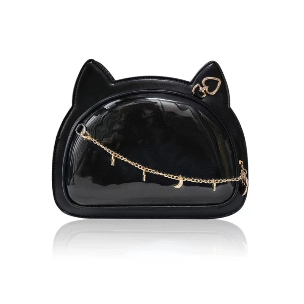 Cat-Shaped Ita Bag with Clear Display Window | Transparent Character Display Crossbody