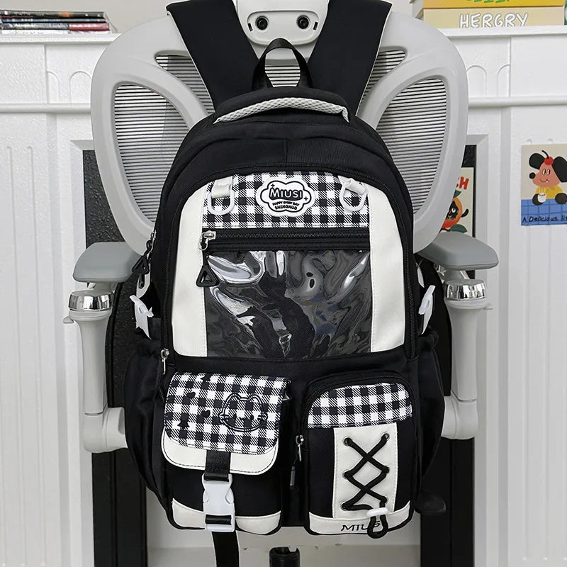 Miusi Kawaii Ita Bag Backpack with Clear PVC Display Window — Cute School Backpack for Anime & K-Pop Fans