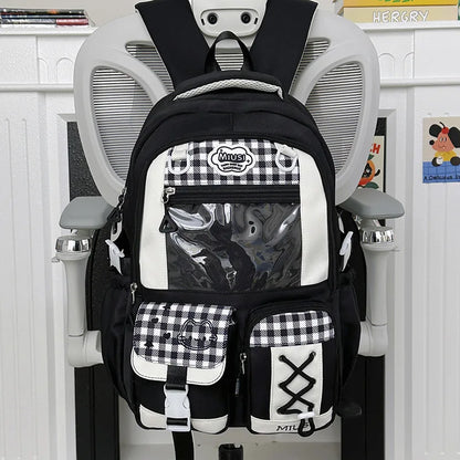 Miusi Kawaii Ita Bag Backpack with Clear PVC Display Window — Cute School Backpack for Anime & K-Pop Fans