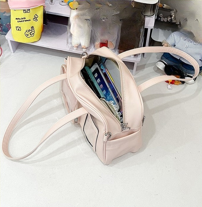 kawaii ita bag pink interior open showing tablet and books fitting full capacity