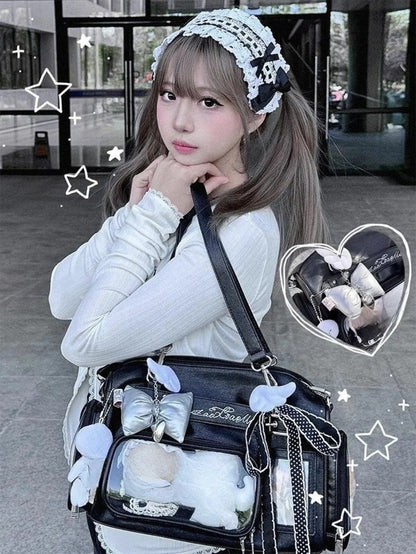 Kawaii Transparent Display Boston Bag | Large Ita Bag with 3D Pocket Window